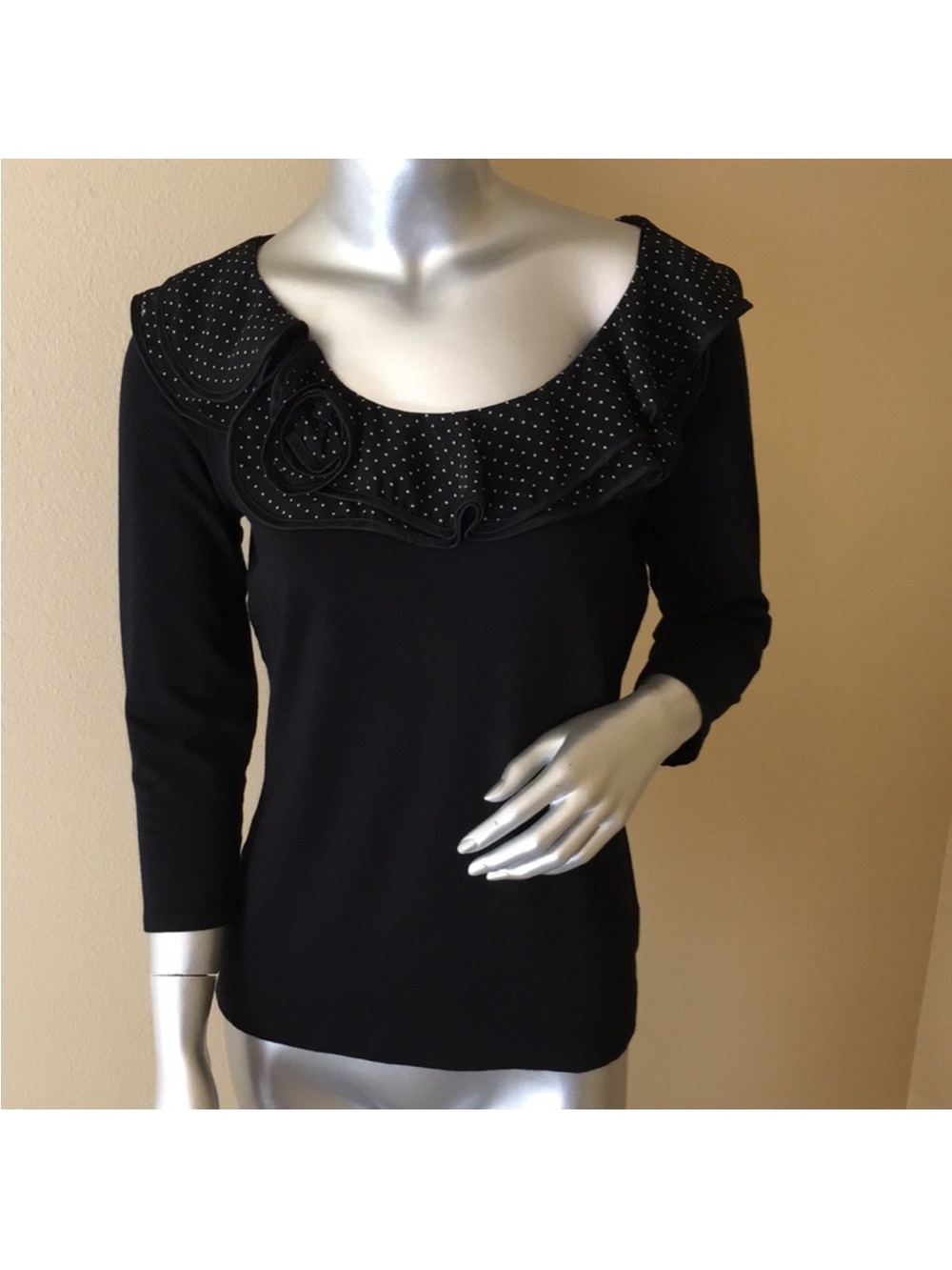 Lauren Ralph Lauren Black Polka Dot Trim Scoop Neck Blouse